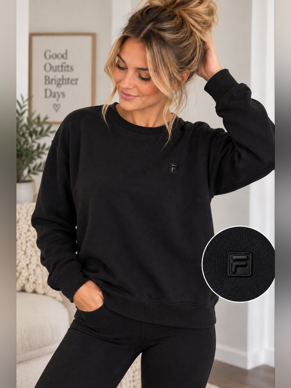 Fila Black Minimalist Logo Crewneck Sweatshirt Size Small